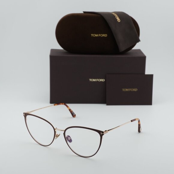 Tom Ford FT5840-B 046 Cat Eye Eyeglasses 56mm - Brown/Gold/Blue Light Block - Picture 1 of 9